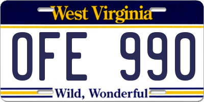 WV license plate OFE990
