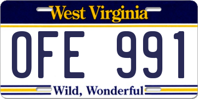 WV license plate OFE991