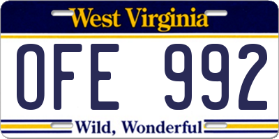 WV license plate OFE992