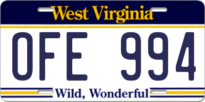 WV license plate OFE994