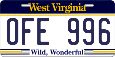 WV license plate OFE996