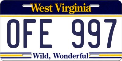 WV license plate OFE997