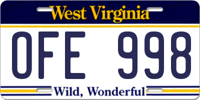 WV license plate OFE998