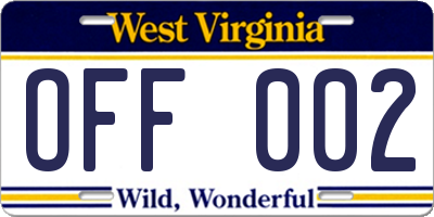 WV license plate OFF002