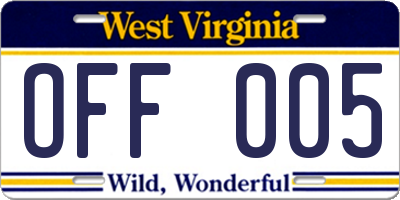 WV license plate OFF005