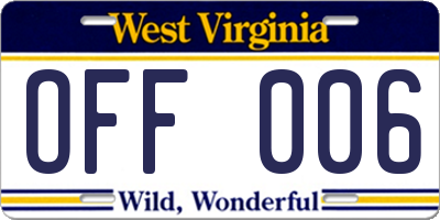 WV license plate OFF006