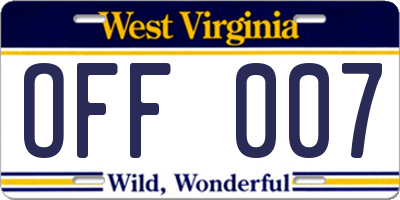 WV license plate OFF007