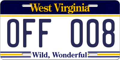 WV license plate OFF008