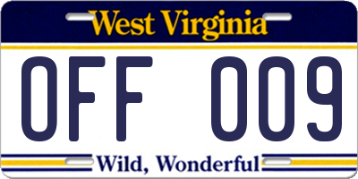 WV license plate OFF009