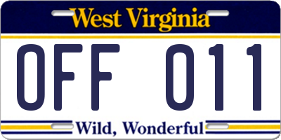 WV license plate OFF011