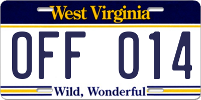 WV license plate OFF014