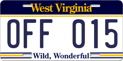 WV license plate OFF015