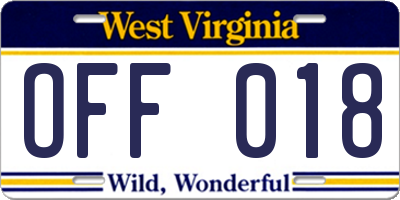 WV license plate OFF018