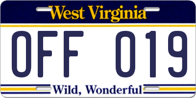 WV license plate OFF019