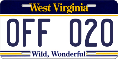 WV license plate OFF020