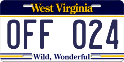 WV license plate OFF024