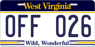 WV license plate OFF026