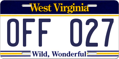 WV license plate OFF027