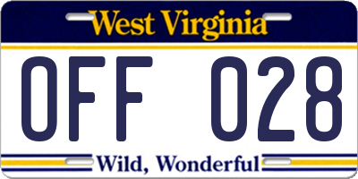 WV license plate OFF028