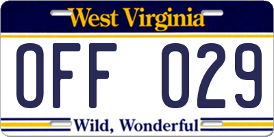 WV license plate OFF029