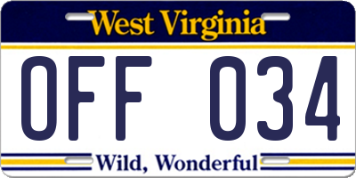WV license plate OFF034