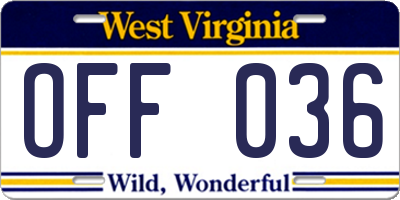 WV license plate OFF036