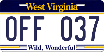 WV license plate OFF037