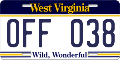 WV license plate OFF038