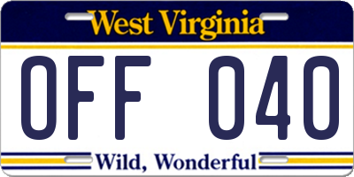 WV license plate OFF040