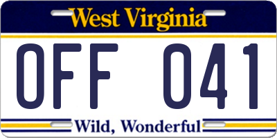 WV license plate OFF041