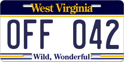WV license plate OFF042