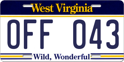 WV license plate OFF043