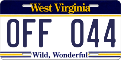WV license plate OFF044