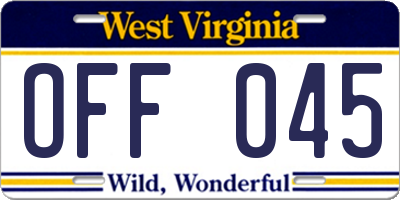 WV license plate OFF045