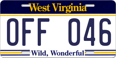 WV license plate OFF046