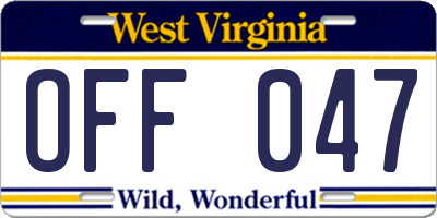 WV license plate OFF047