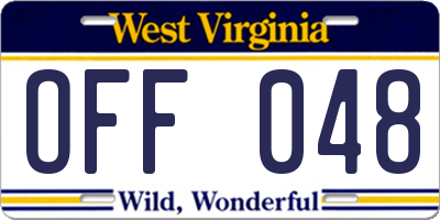WV license plate OFF048