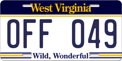 WV license plate OFF049