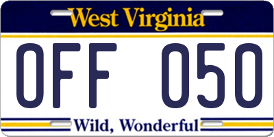 WV license plate OFF050