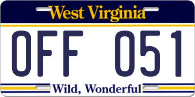WV license plate OFF051