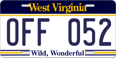 WV license plate OFF052
