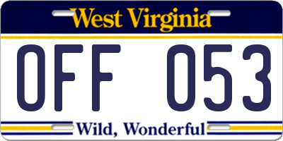 WV license plate OFF053