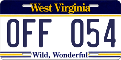 WV license plate OFF054