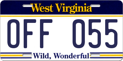 WV license plate OFF055
