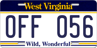 WV license plate OFF056