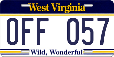 WV license plate OFF057