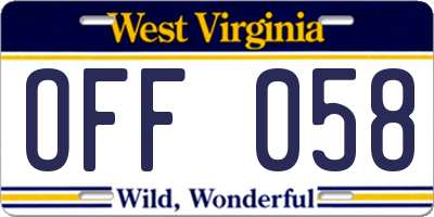 WV license plate OFF058