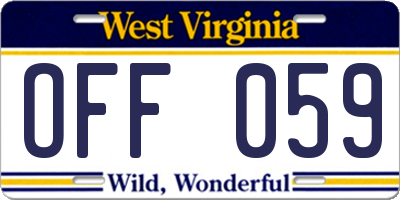 WV license plate OFF059