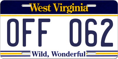 WV license plate OFF062