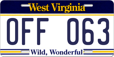 WV license plate OFF063